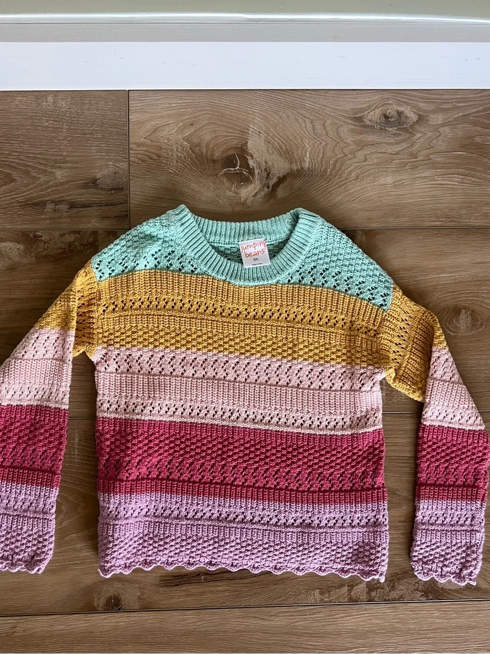 jumping beans Crochet Stripe Sweater in Mint, Yellow, Pink & Berry